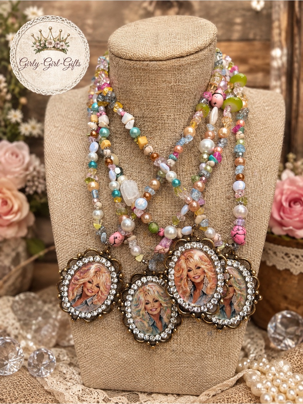 Dolly Multicolor Beaded Statement Pendant Necklace with Decorative Cameo